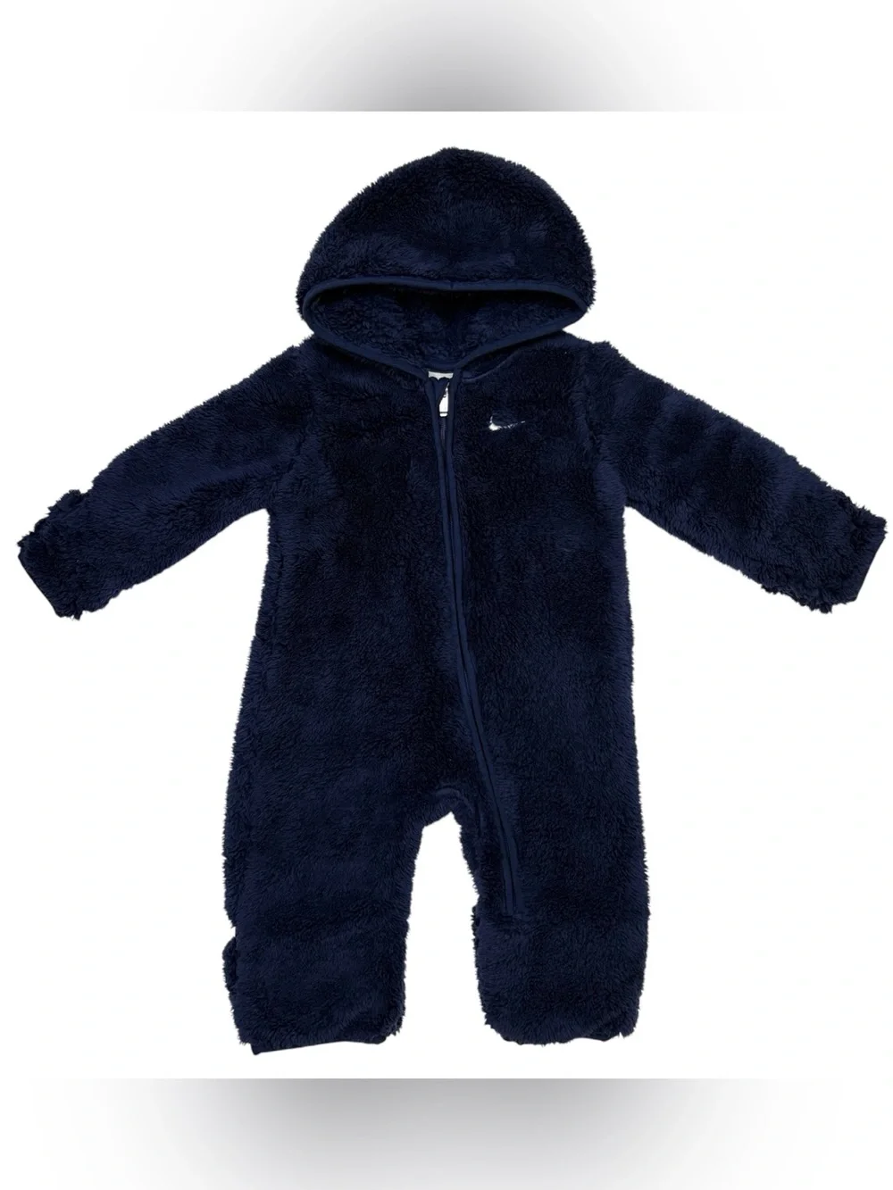 Nike Baby Sherpa Fleece Hooded Footed Coverall Navy Pram Suit Size 6m Unisex